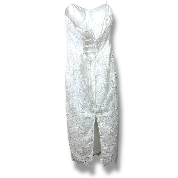 Lulus NWOT Aramis White Embroidered Lace Strapless Bustier Midi Dress Large - Picture 8 of 10